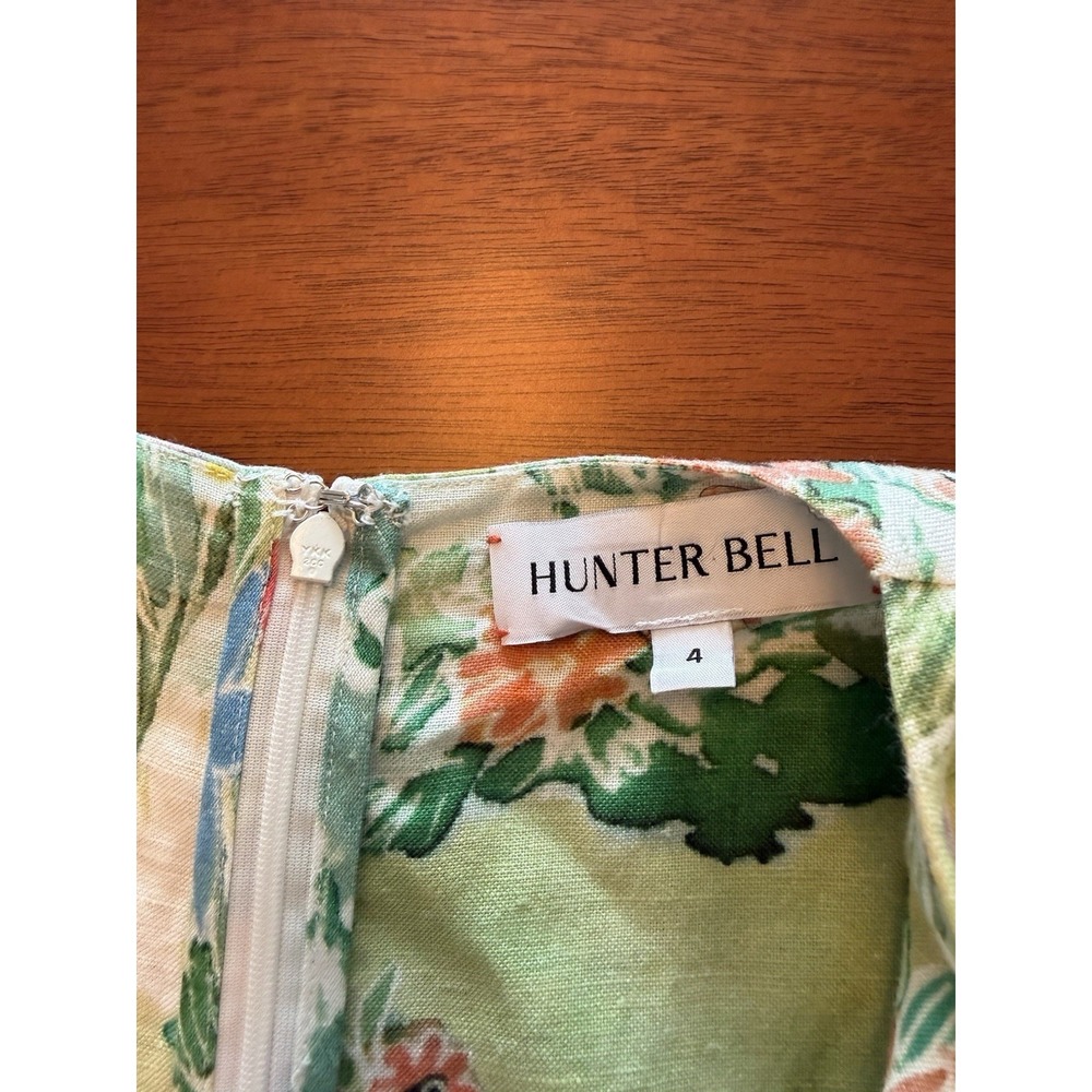 Hunter Bell Pierce Midi Dress Size 4 Green Garden Floral Linen Blend Cutout Bow - Picture 10 of 16